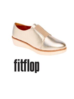 FitFlop Leather Derby Metallic Gold Loafers